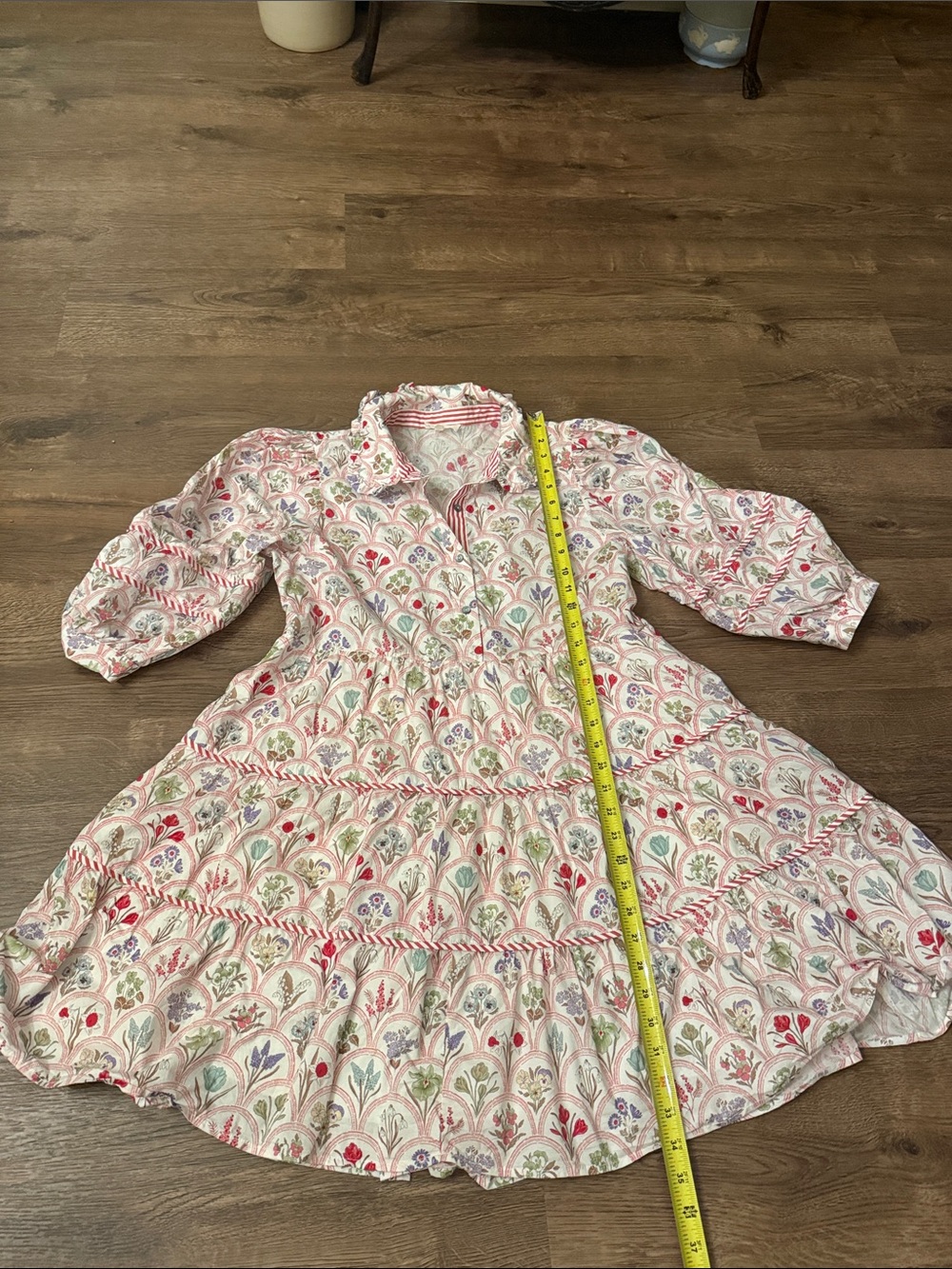 entro Floral Tiered Cotton Dress in Light Pink, red and Multicolor size large
